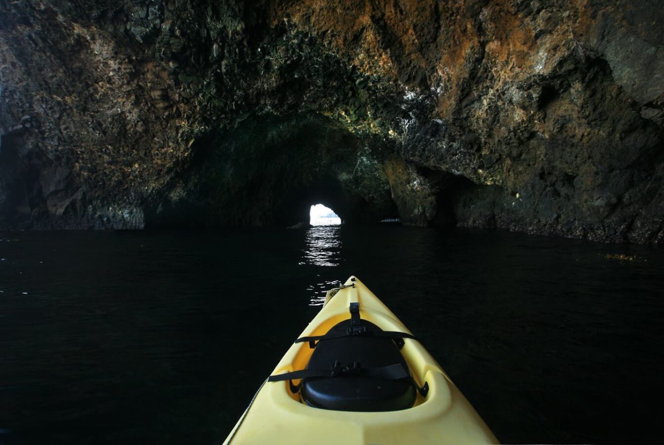 kayaking at the painted caves at the islands