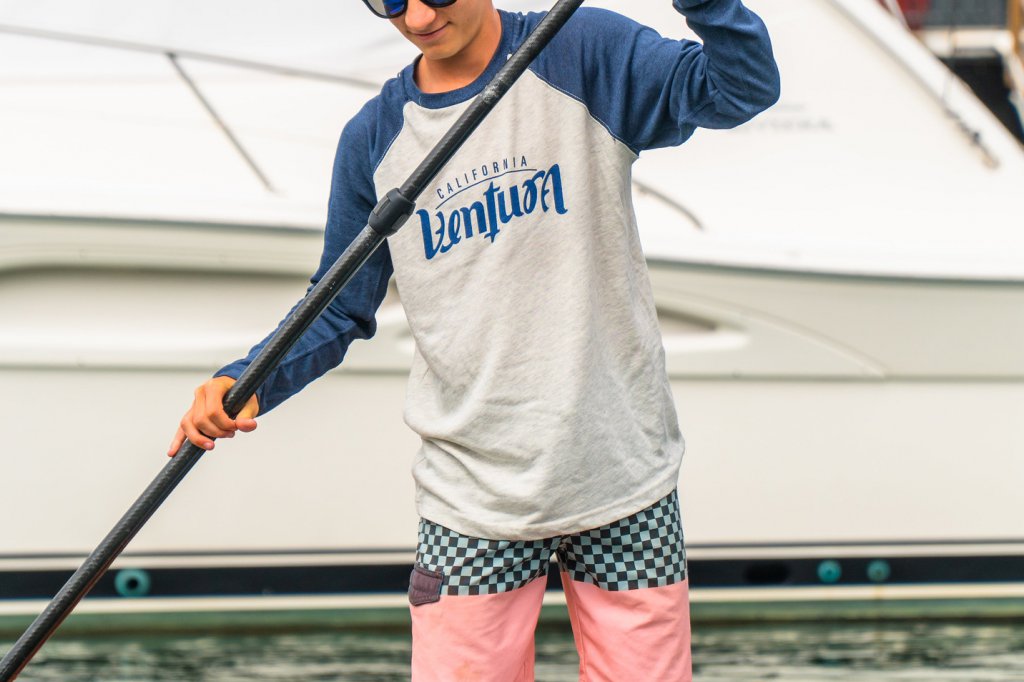 Paddle boarding in the harbor Raglan Tee