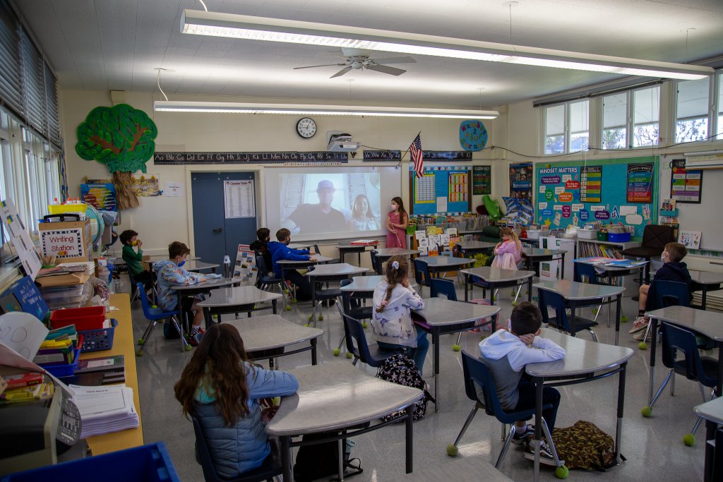 kid presenting his project at pierpont elementary school