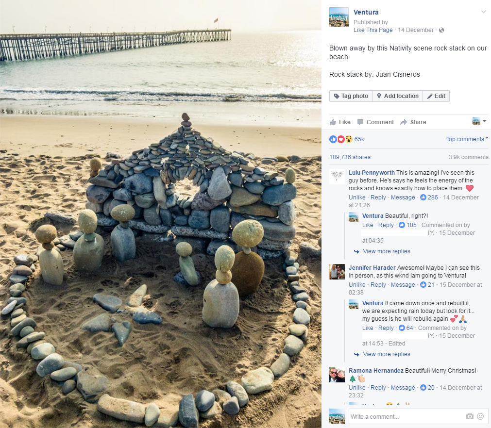 My name is Juan Manuel and I'm the man behind the stone art on Ventura beaches