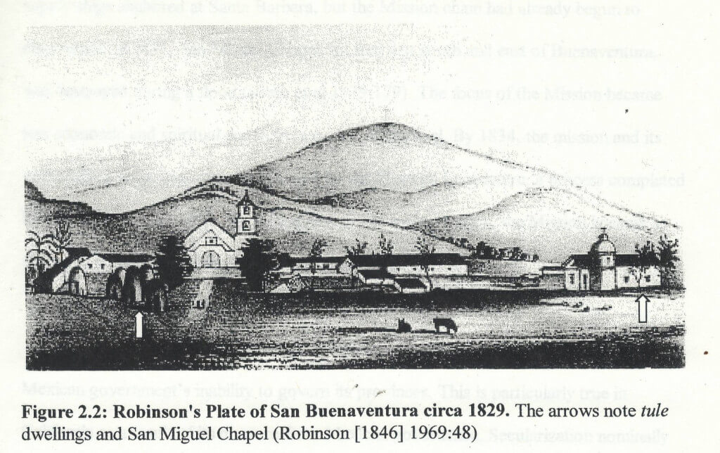 Drawing of a historical mission in Ventura, CA