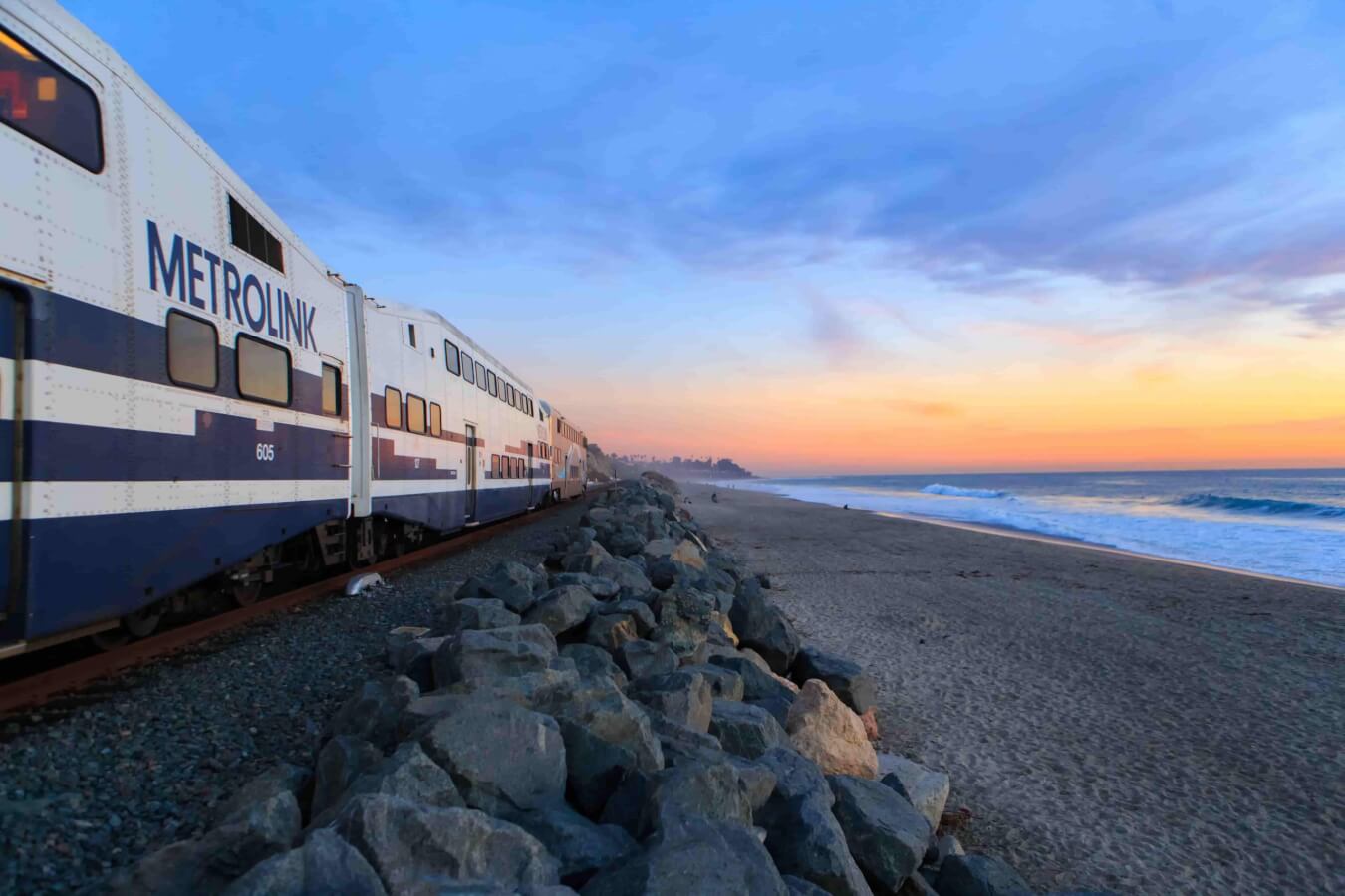 Metrolink train next to the coast