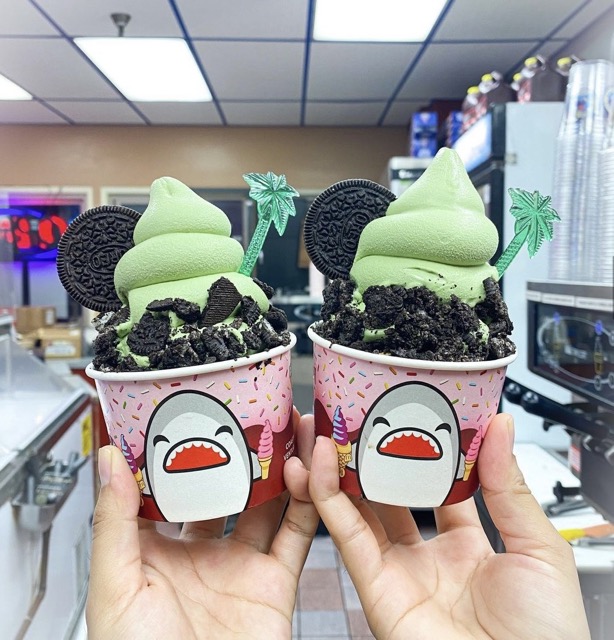 Green Ice cream from coastal cone