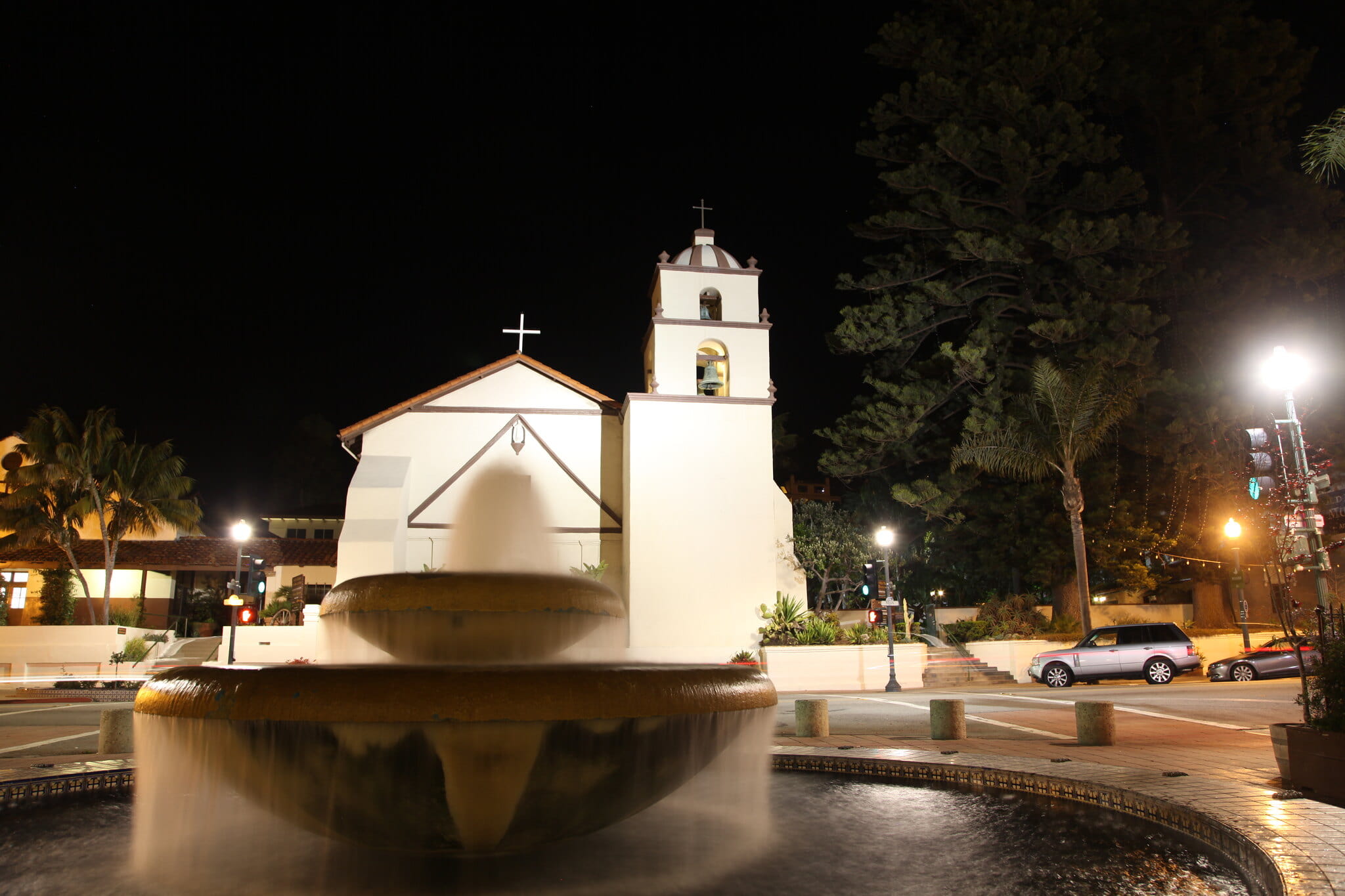 San Buenaventura Mission at night Ventura