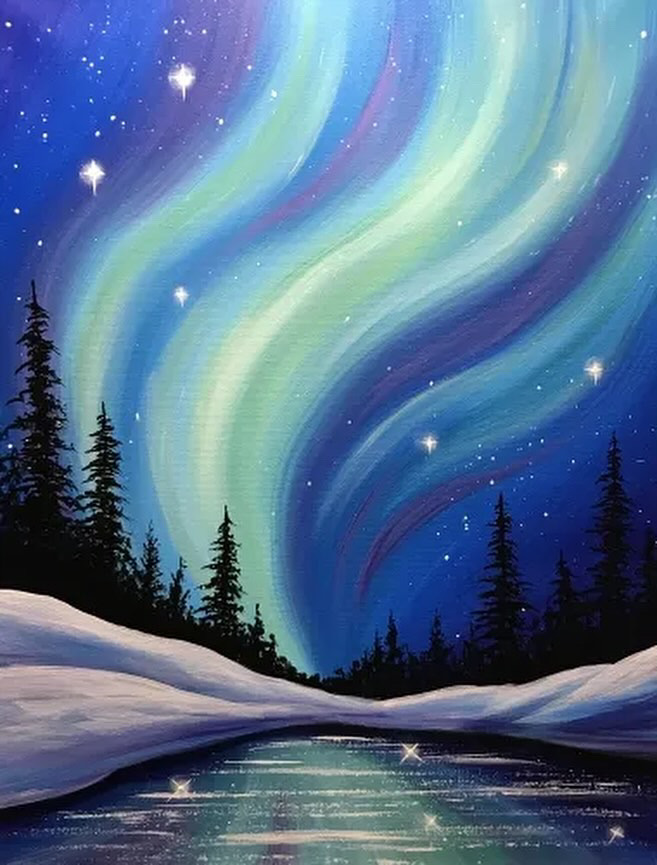 Paint & Sip Northern Lights in Ventura Art is Passion