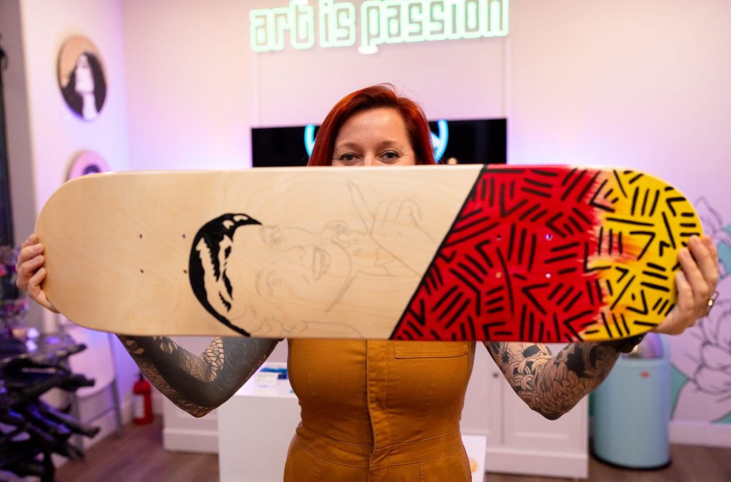 Local Artists painting X Games Ventura Skateboards, Art is Passion