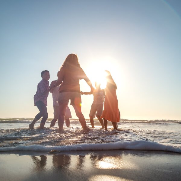 family on beach