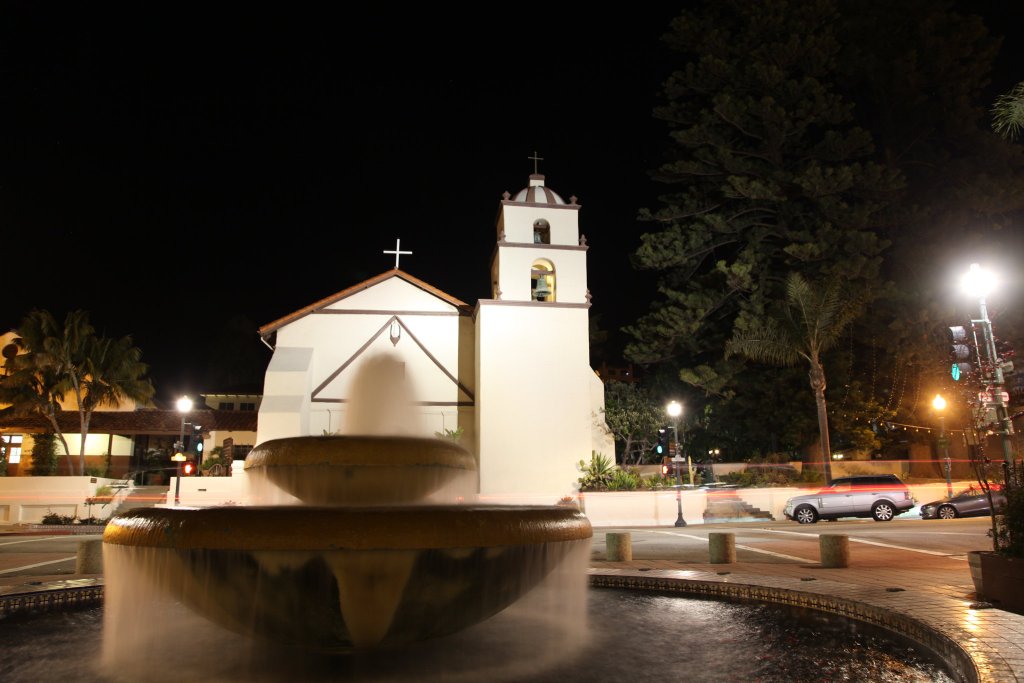 San Buenaventura Mission at night