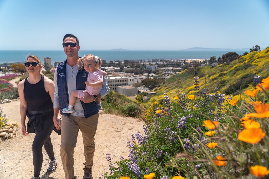 family walking at ventura botanical gardens