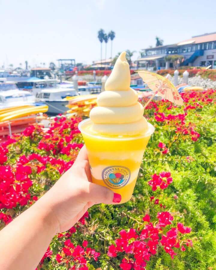 Vegan dole whip sold at coastal cone at the ventura harbor village